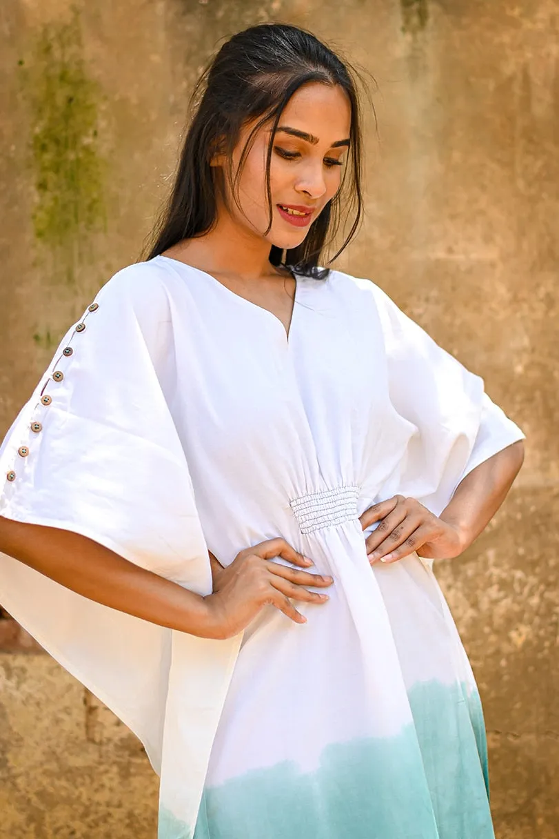 Basil Cotton Silk Teal Ombre Maxi Kaftan