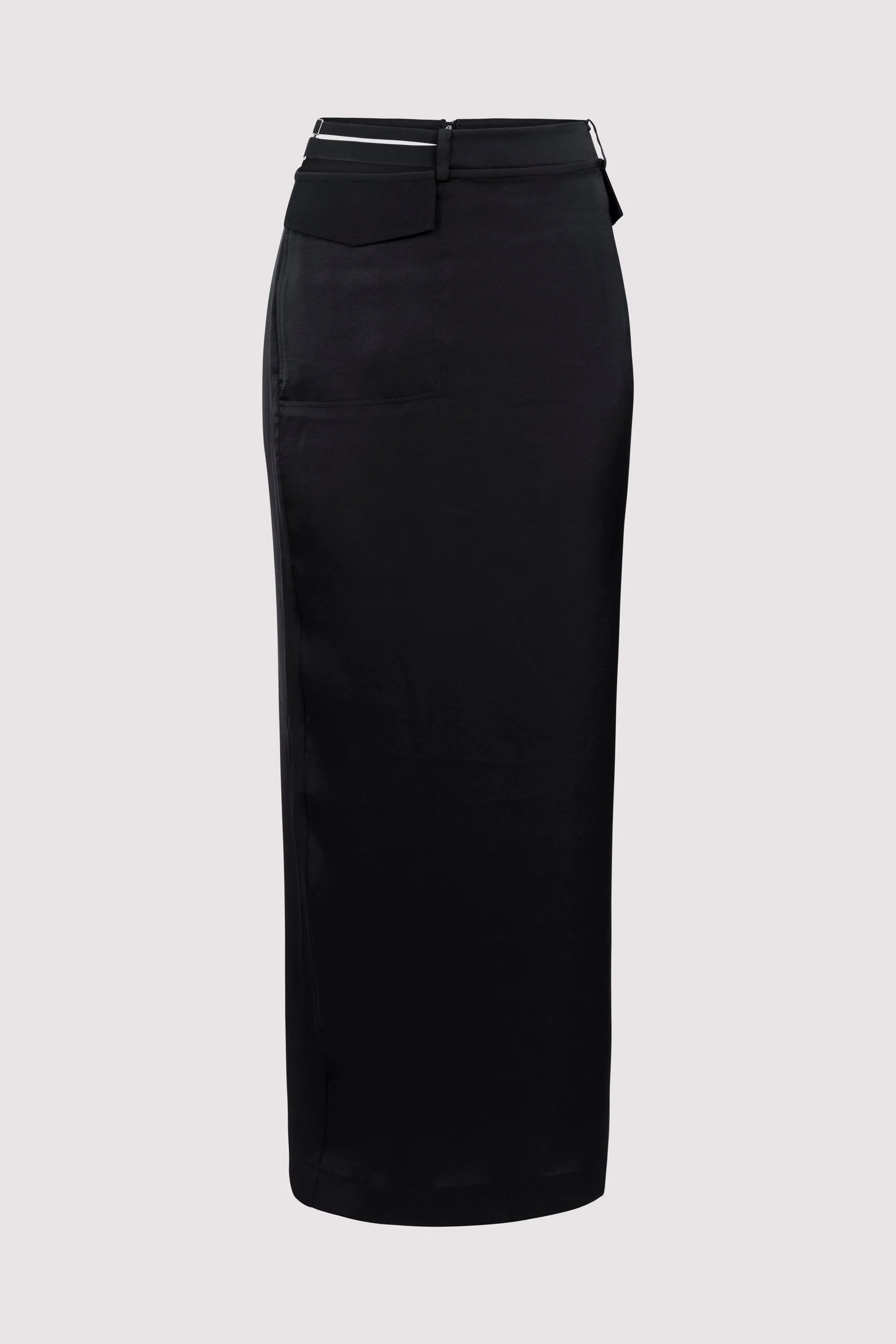 Black Pocket Column Maxi Skirt
