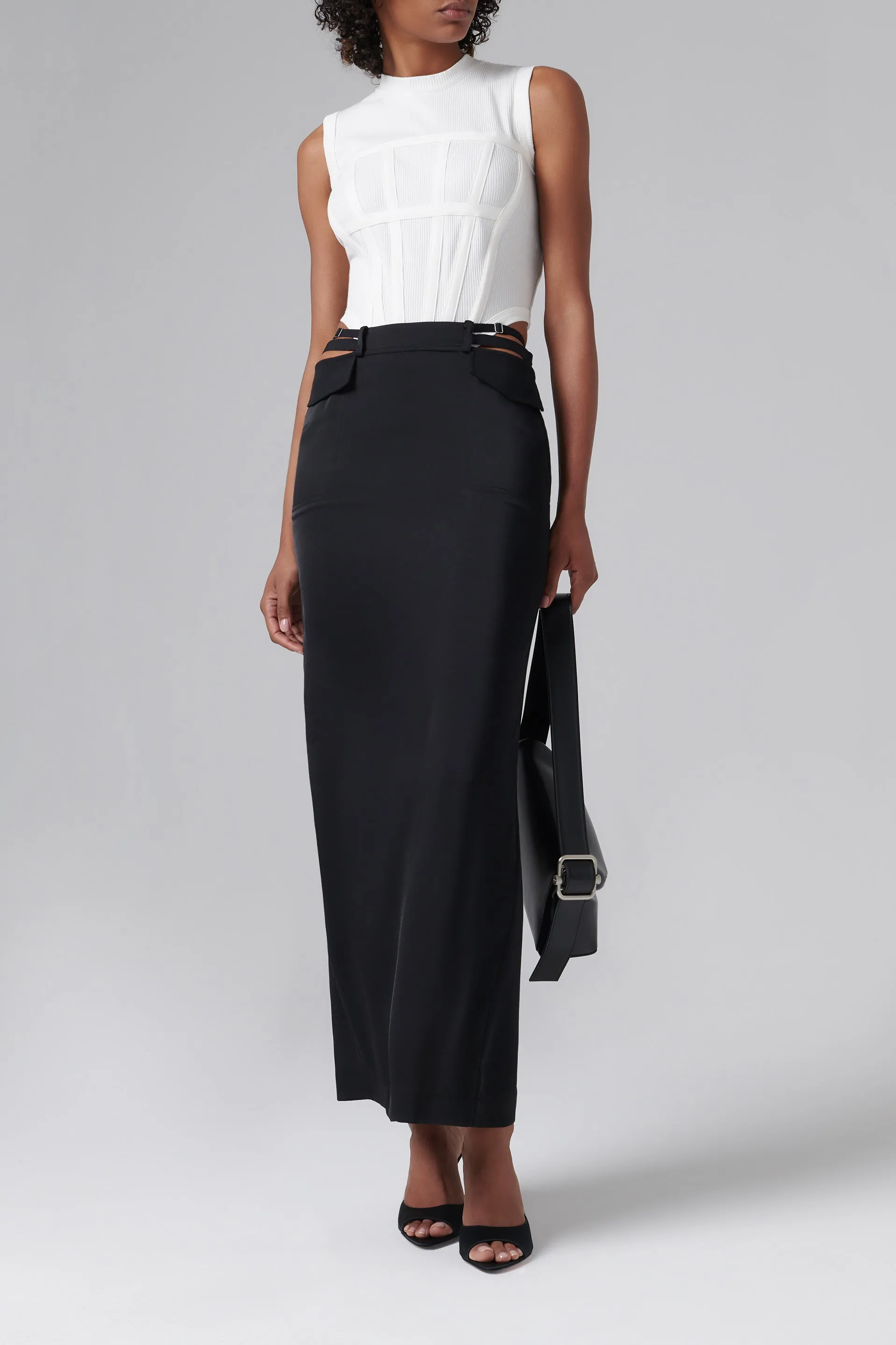 Black Pocket Column Maxi Skirt