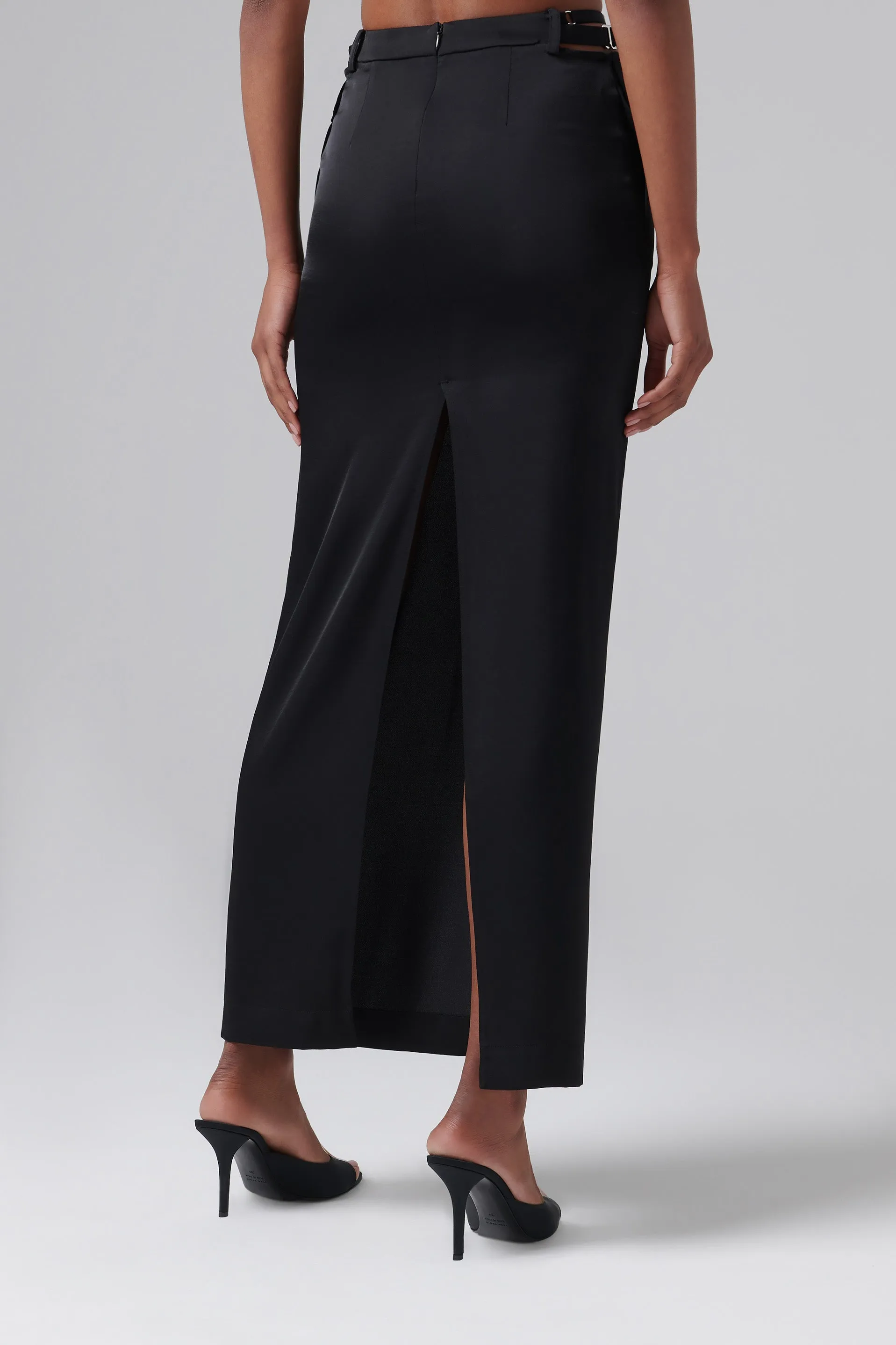 Black Pocket Column Maxi Skirt