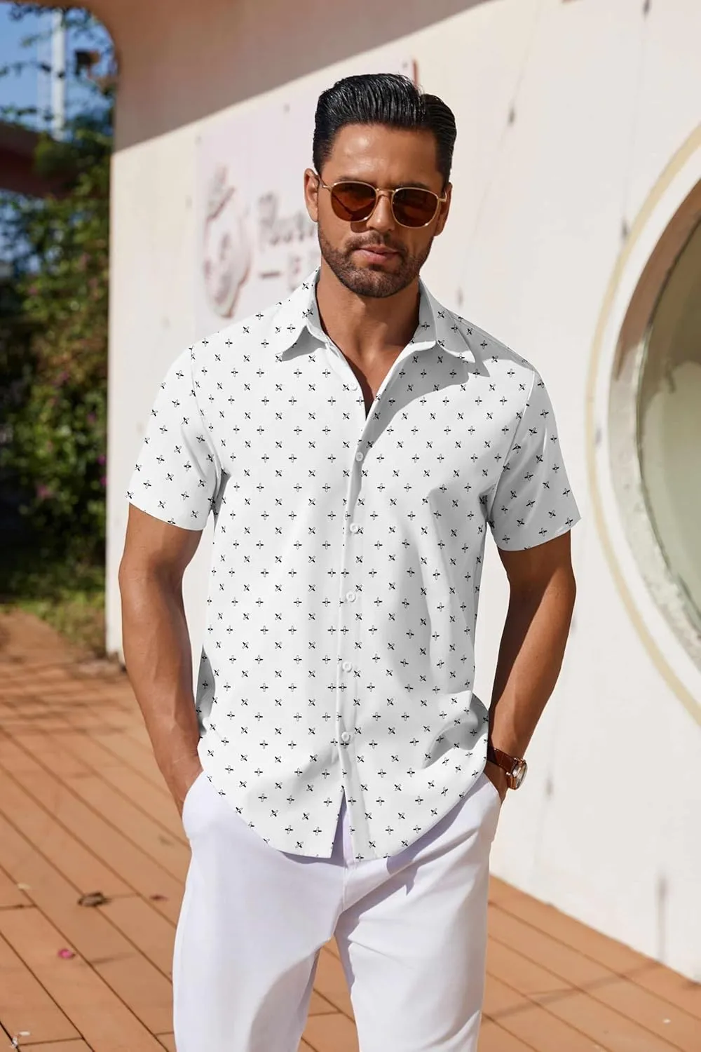 COOFANDY Mens Button Down Shirts Short Sleeve Casual Shirt Summer Untucked Dress Shirts