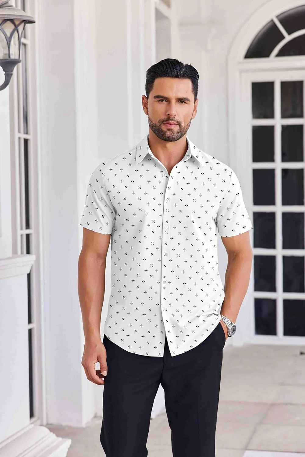 COOFANDY Mens Button Down Shirts Short Sleeve Casual Shirt Summer Untucked Dress Shirts