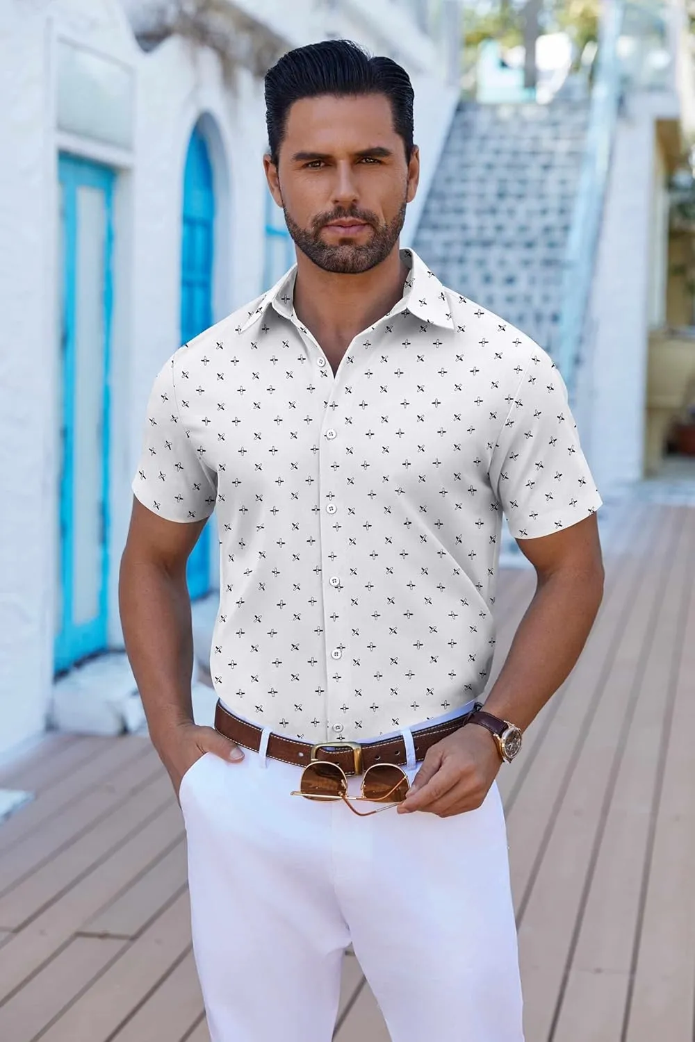COOFANDY Mens Button Down Shirts Short Sleeve Casual Shirt Summer Untucked Dress Shirts