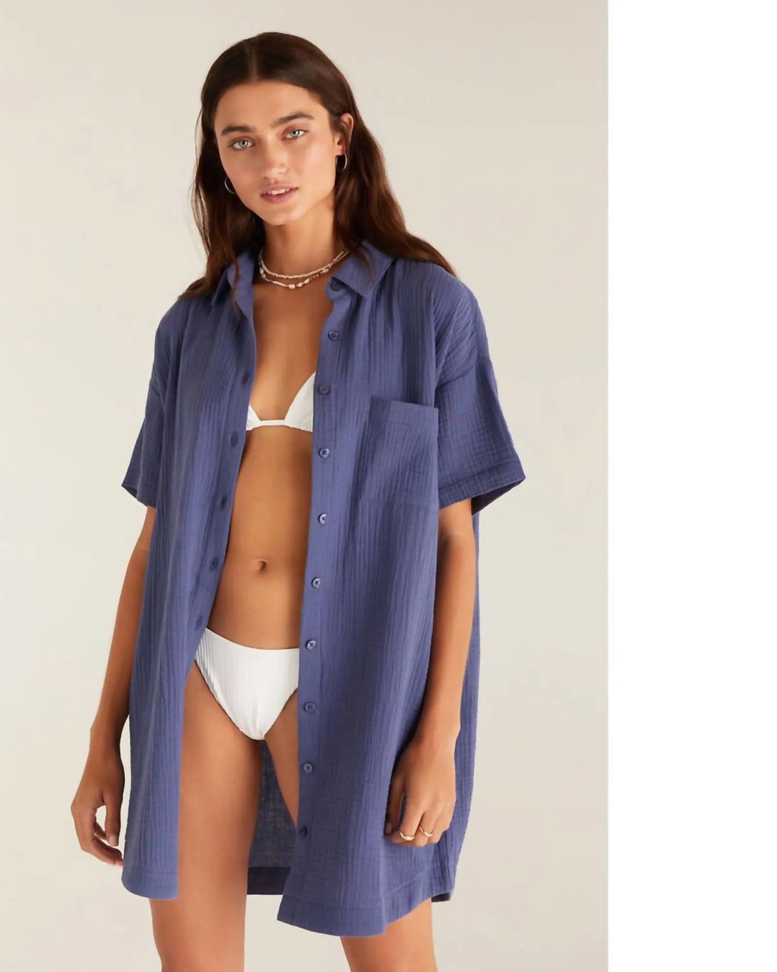 Cyrus Gauze Dress in Dusty Navy | Dusty Navy
