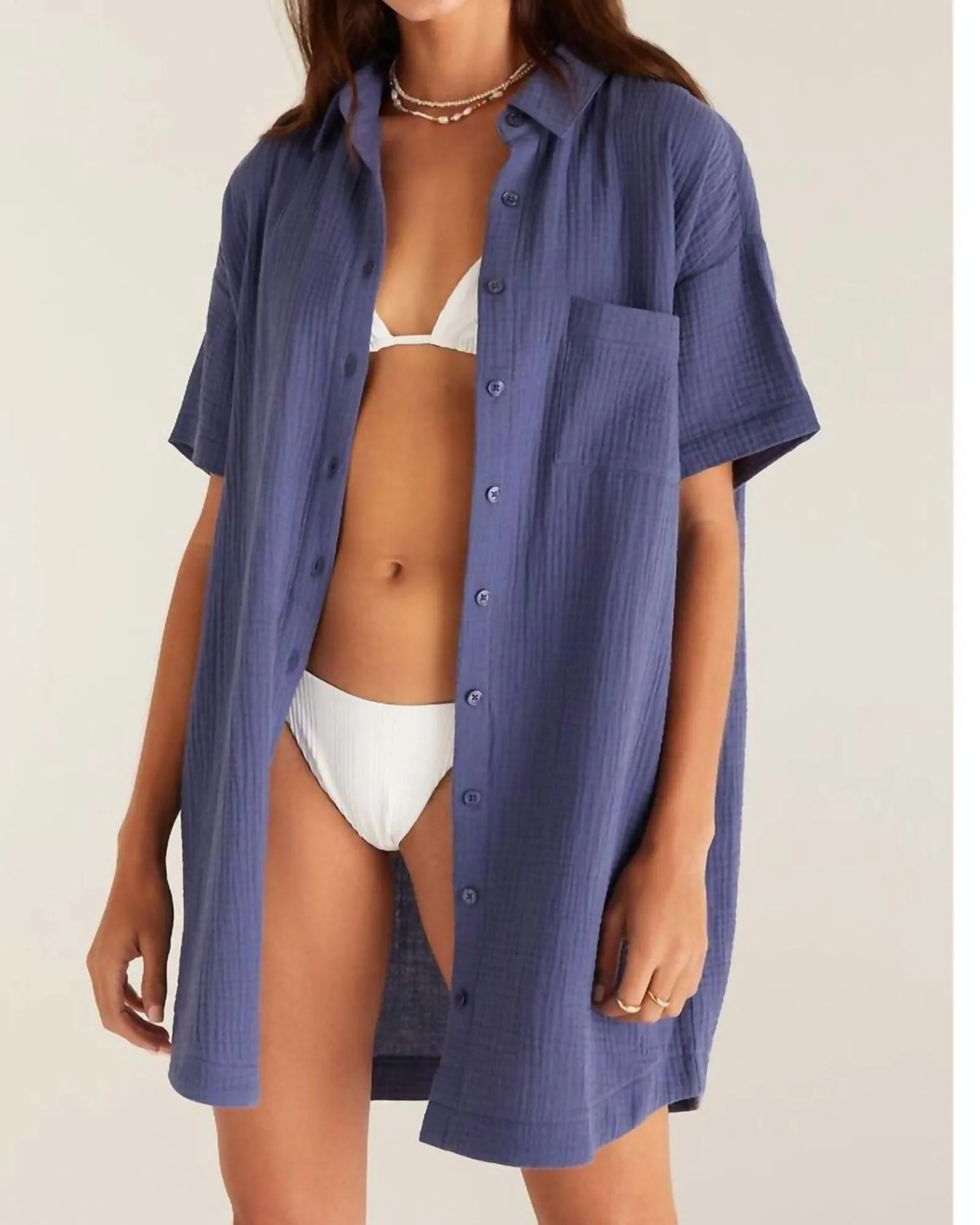 Cyrus Gauze Dress in Dusty Navy | Dusty Navy