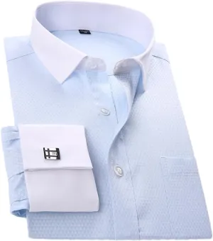 French Cuff Button Men Dress Shirt with Cufflinks Wedding Shirt Tuxedo Business Shirt