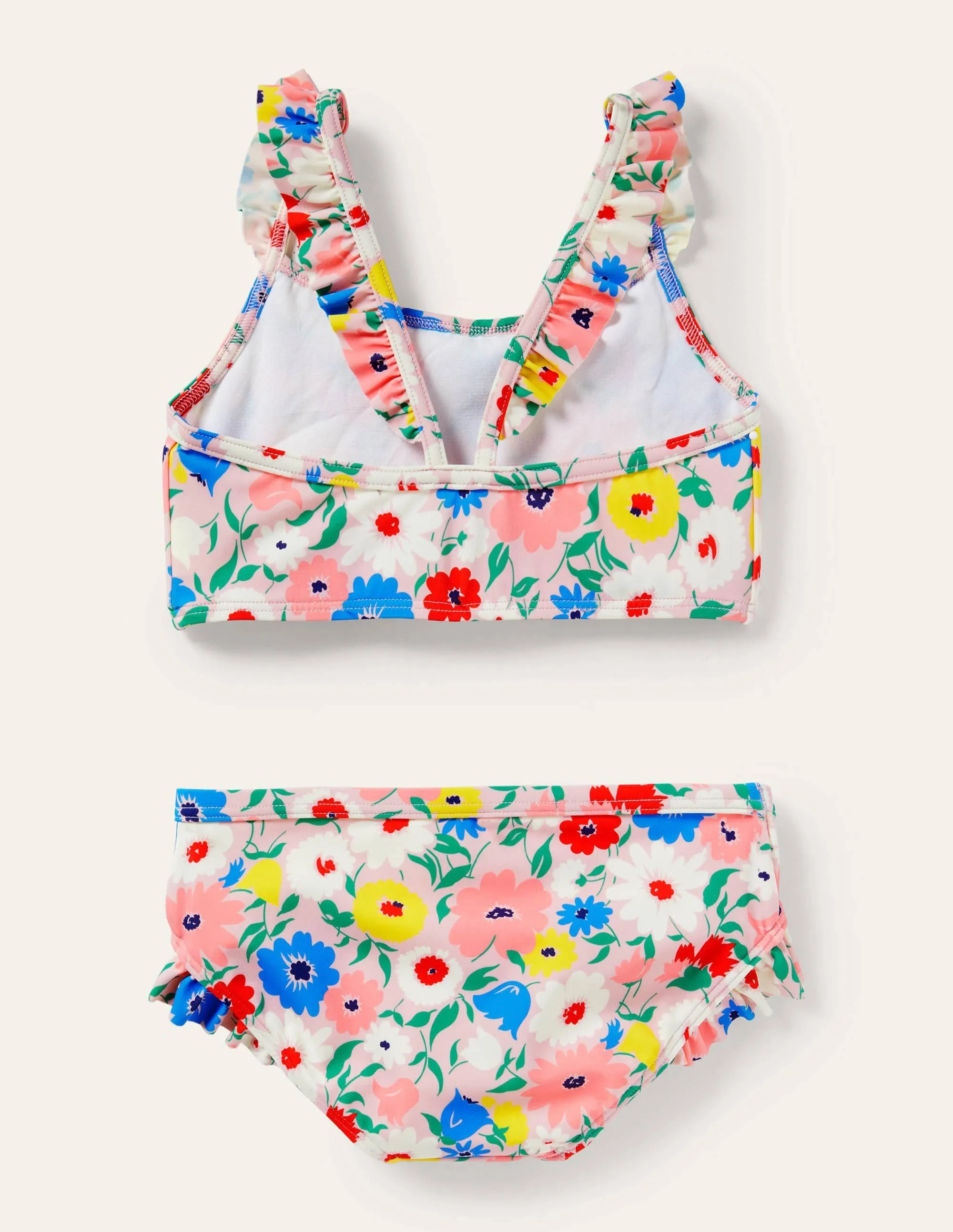 Frilly Strap Bikini Set-Boto Pink Paintily Floral