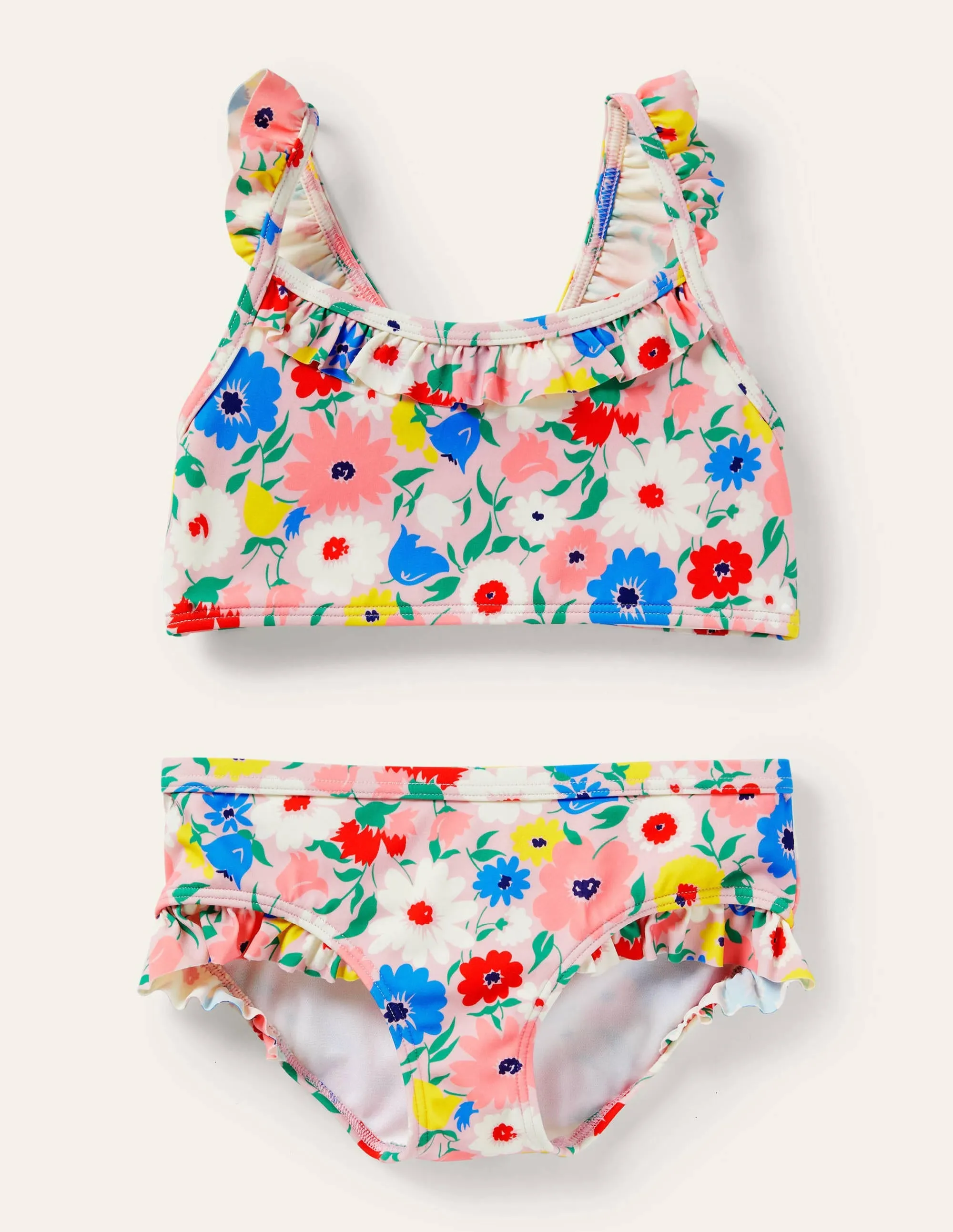Frilly Strap Bikini Set-Boto Pink Paintily Floral