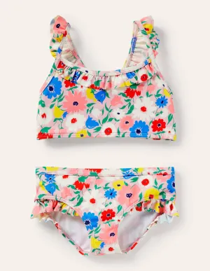 Frilly Strap Bikini Set-Boto Pink Paintily Floral