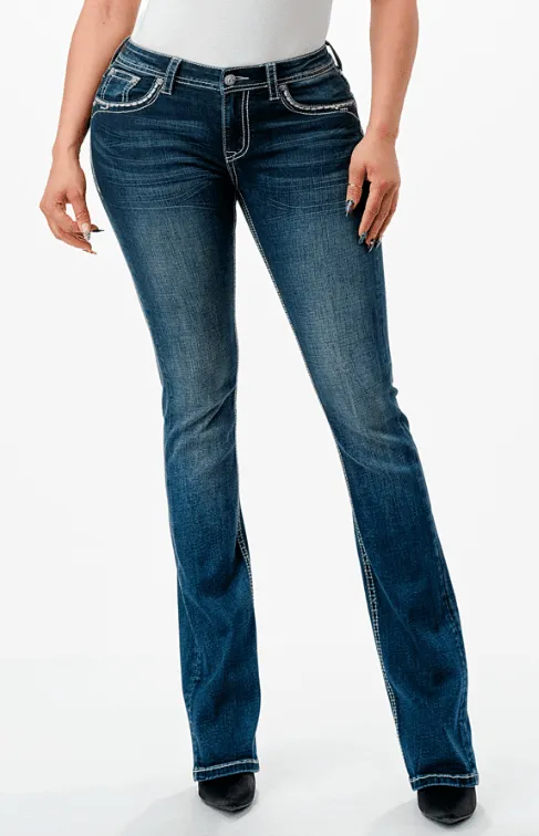Grace in LA Easy Fit Women's Fleur de lis Bootcut Jeans EB51839