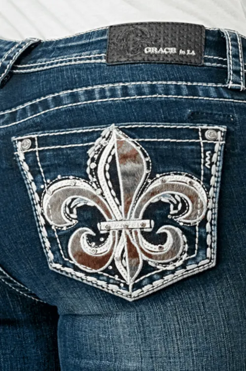 Grace in LA Easy Fit Women's Fleur de lis Bootcut Jeans EB51839