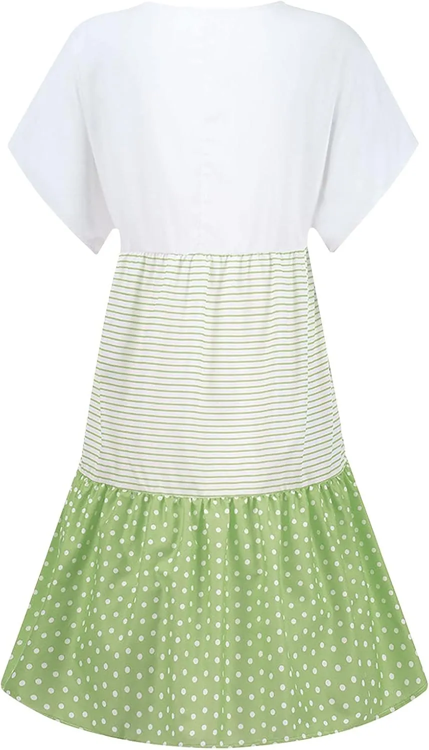 hlysgo Summer Dresses for Women Plus Size Short Sleeve V Neck Mini Dress Trendy Polka Dots Stripes Knee Length Peplum Dress