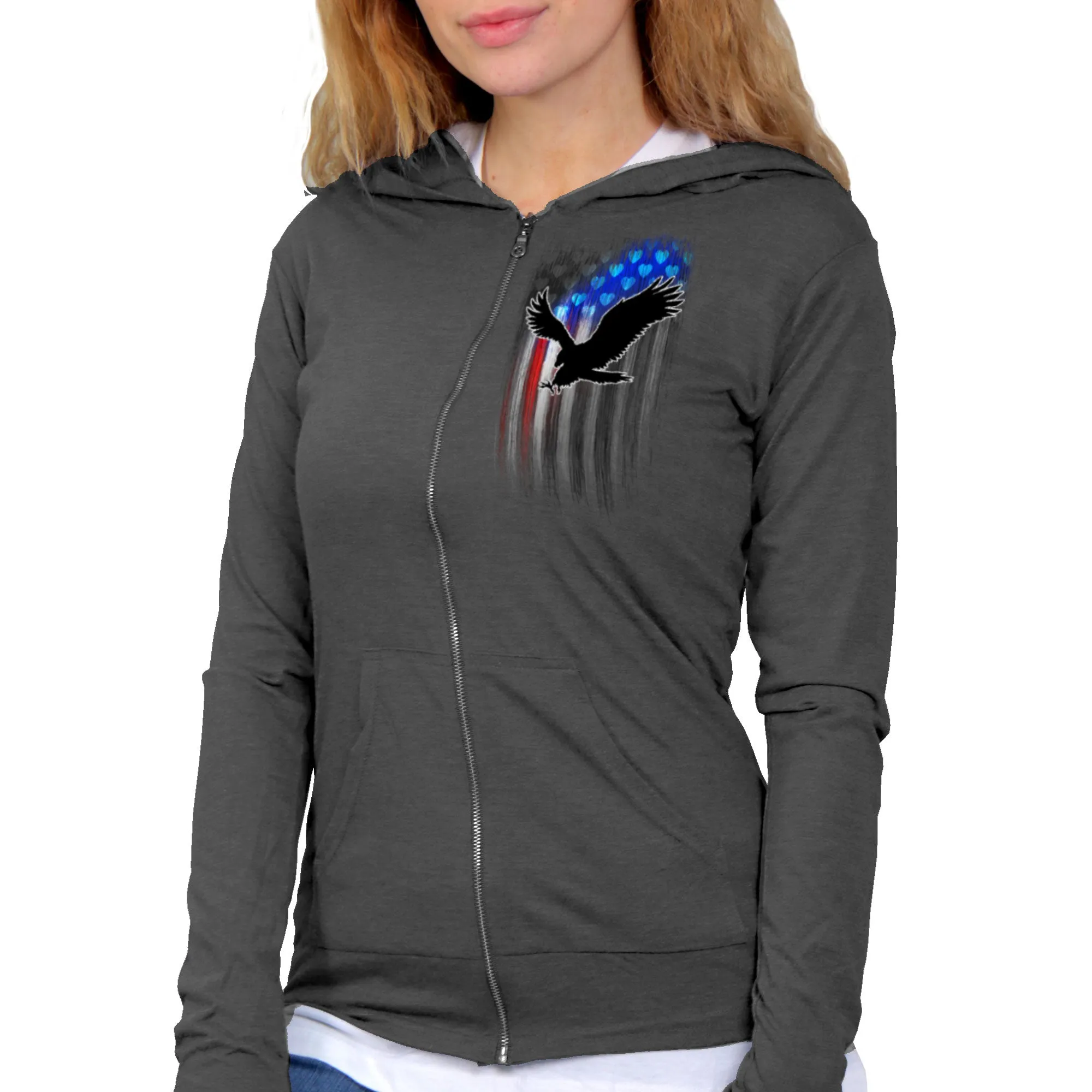 Hot Leathers Ladies Gray Bling Eagle Hooded Sweatshirt GLZ4571