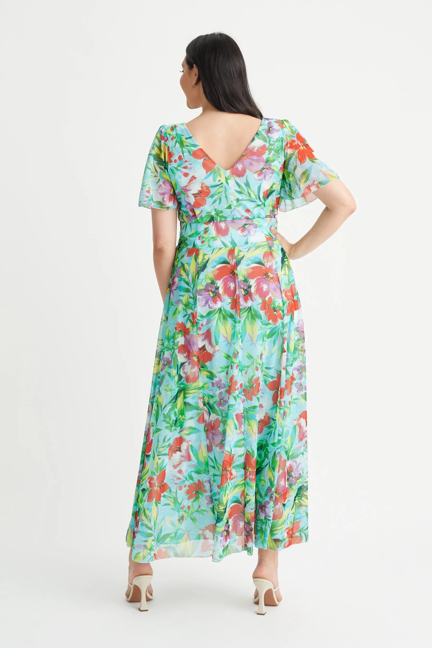 Isabelle Aqua Floral Float Sleeve Maxi Dress