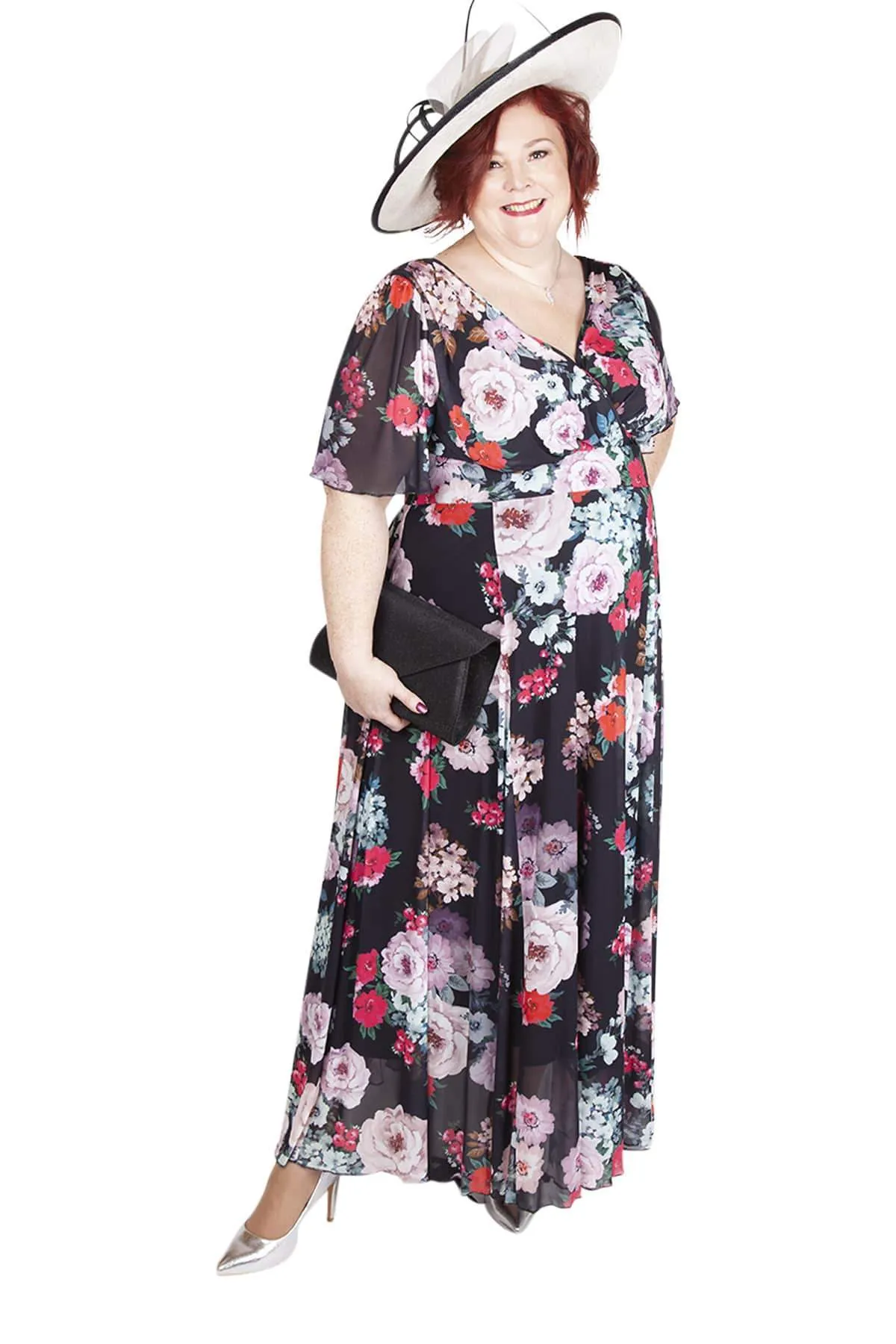 Isabelle Black Floral Float Sleeve Maxi Dress