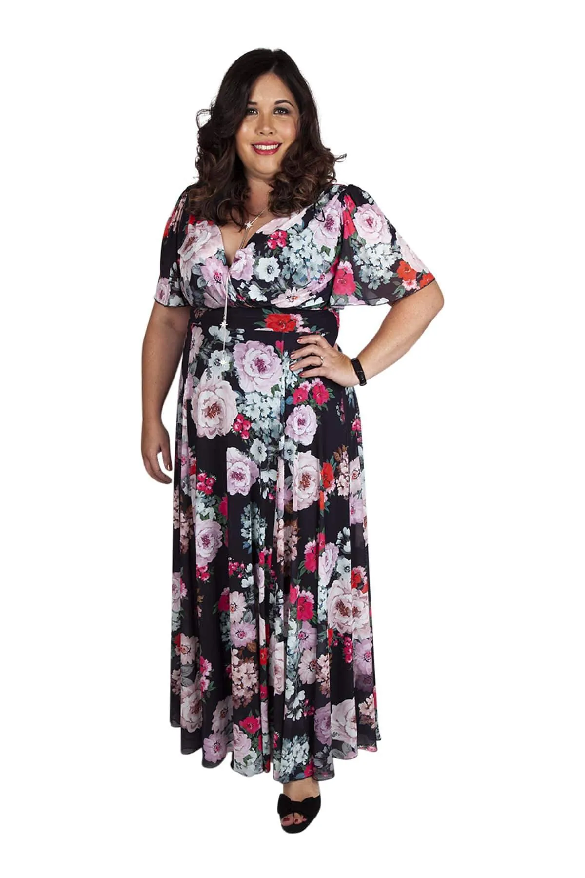 Isabelle Black Floral Float Sleeve Maxi Dress