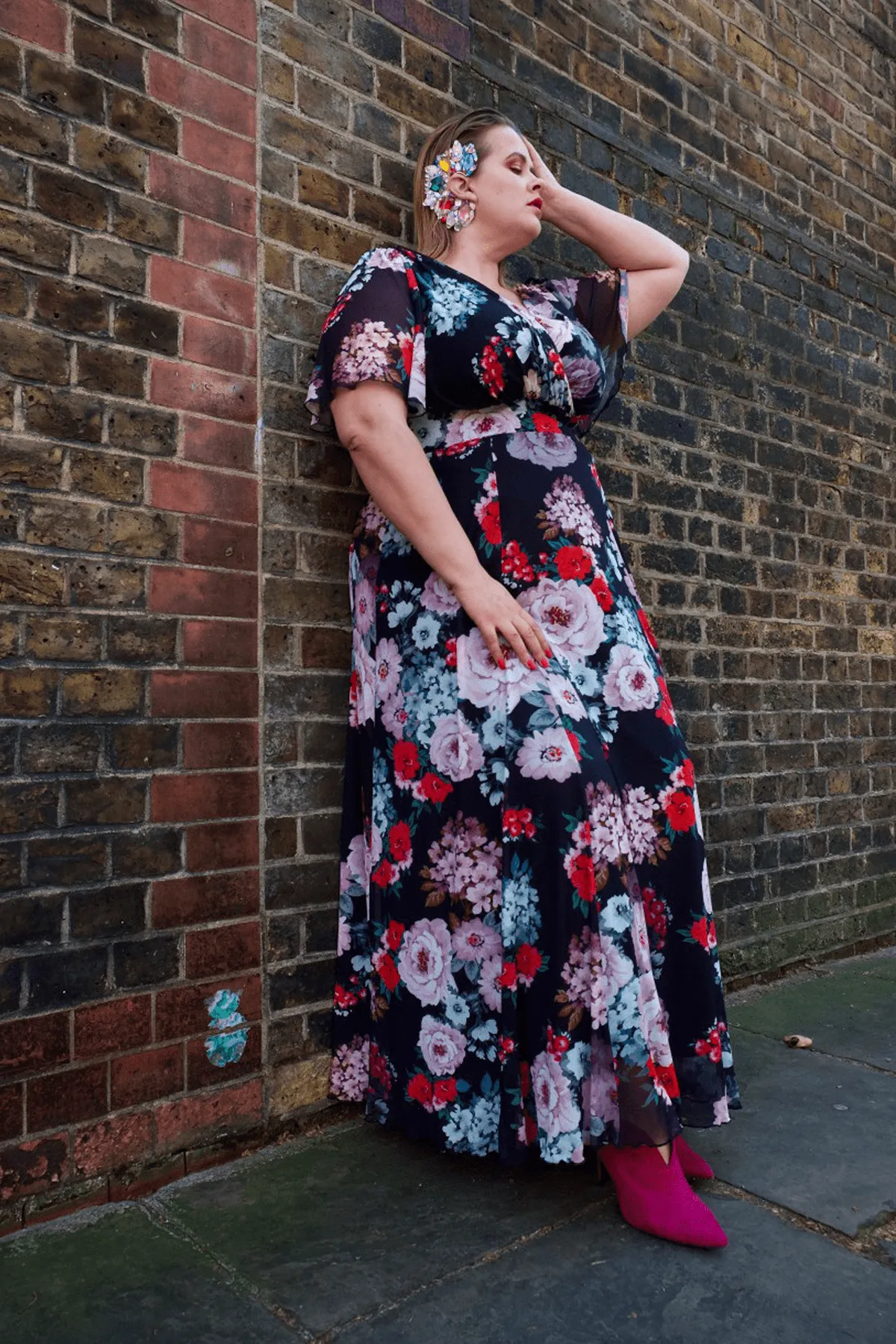 Isabelle Black Floral Float Sleeve Maxi Dress