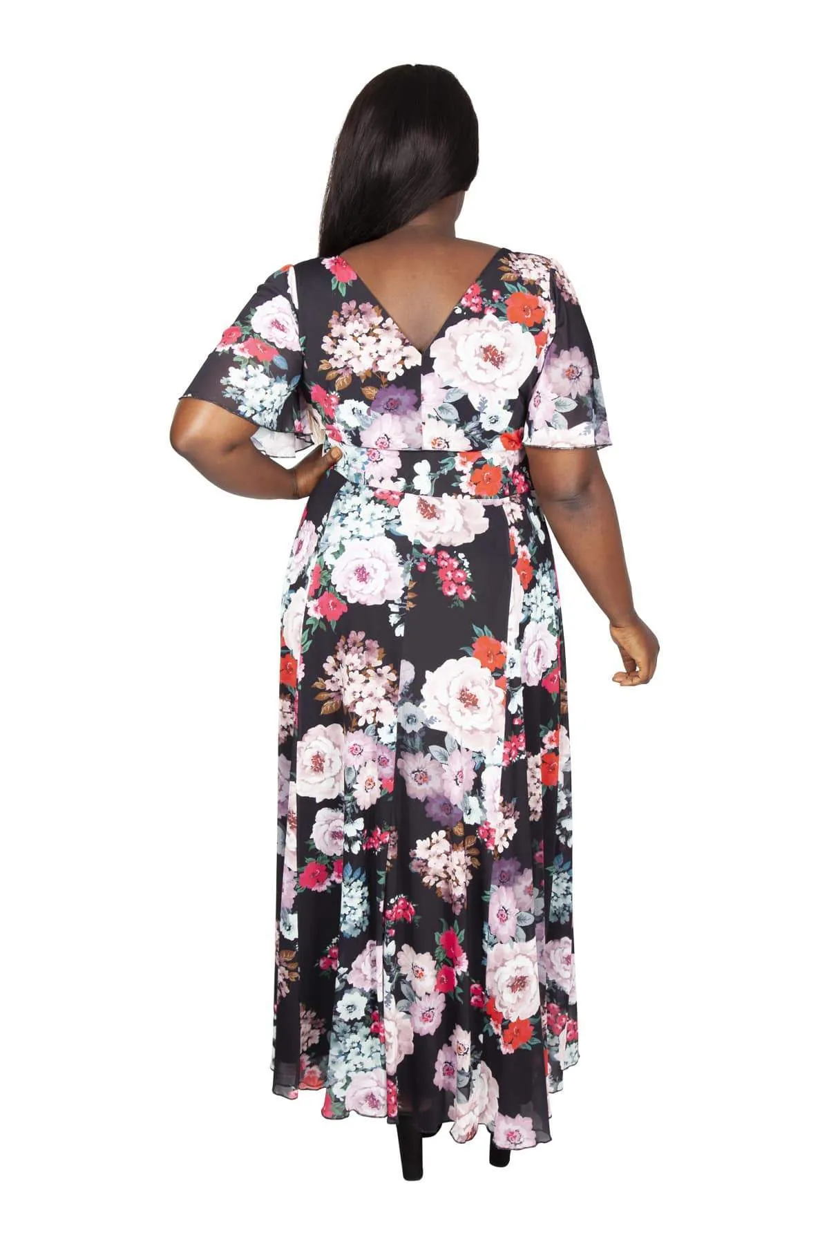 Isabelle Black Floral Float Sleeve Maxi Dress