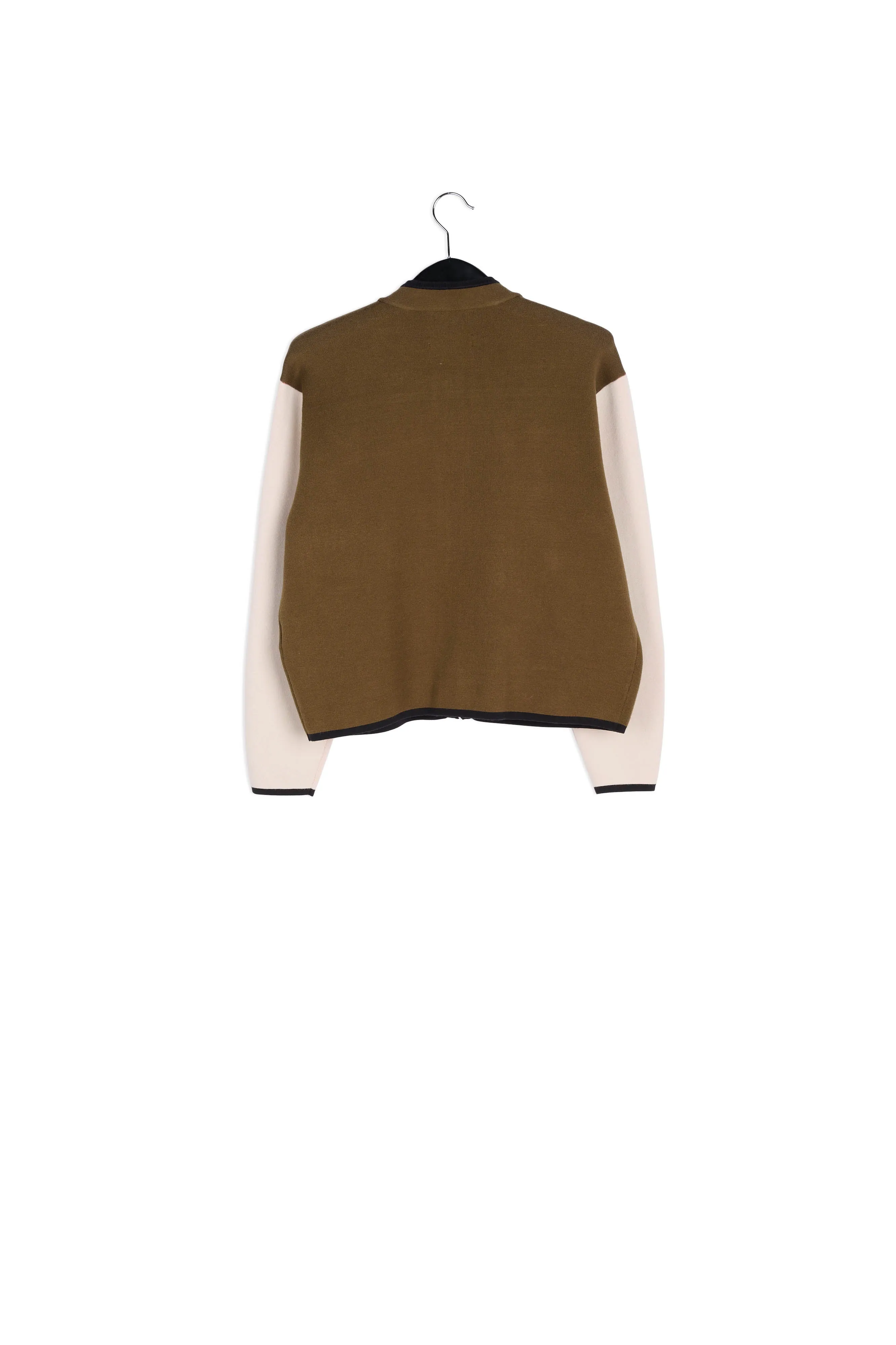 Khaki and off-white utility-inspired knit jacket