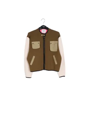 Khaki and off-white utility-inspired knit jacket