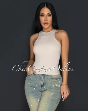 Kina Beige High Neck Racerback Tank Top