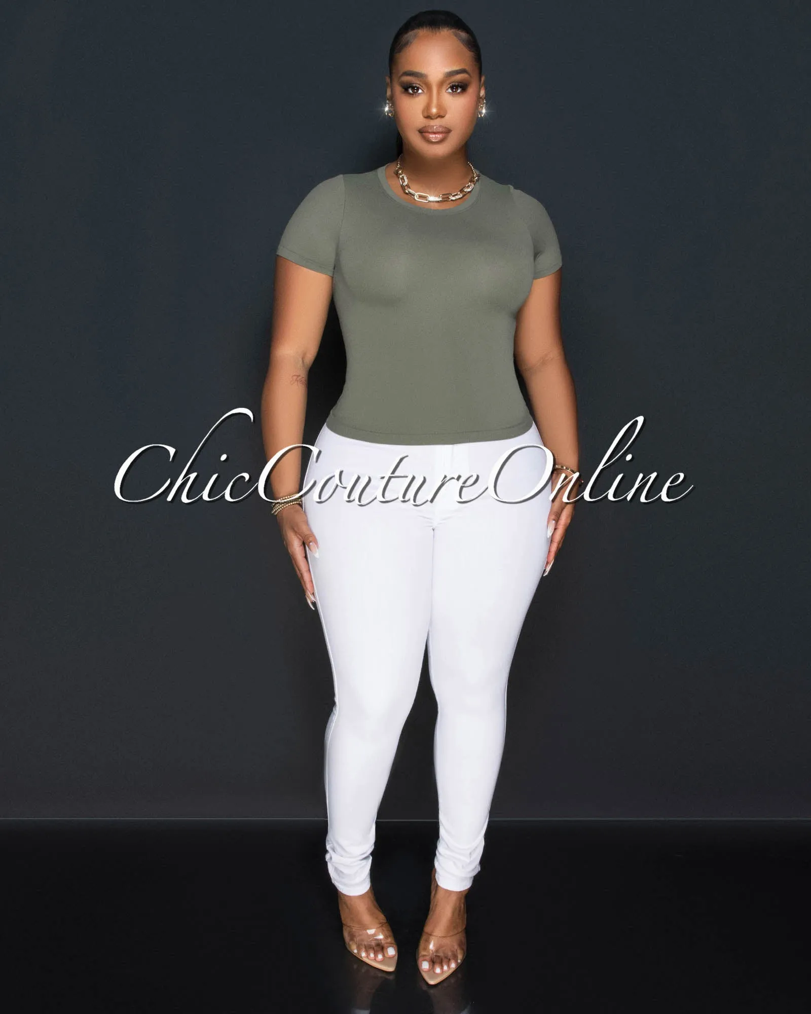 Lona Olive Green Round Neck Crop Top