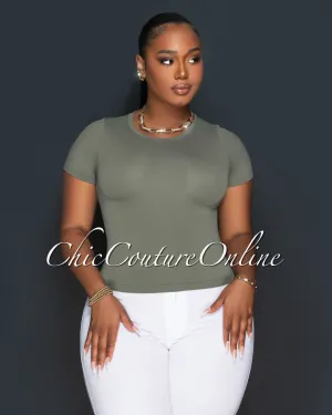 Lona Olive Green Round Neck Crop Top