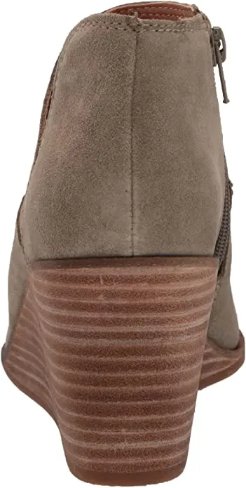 Lucky Brand Zollie Fossilized Grey Almond Toe Leather Wedge High Heel Booties