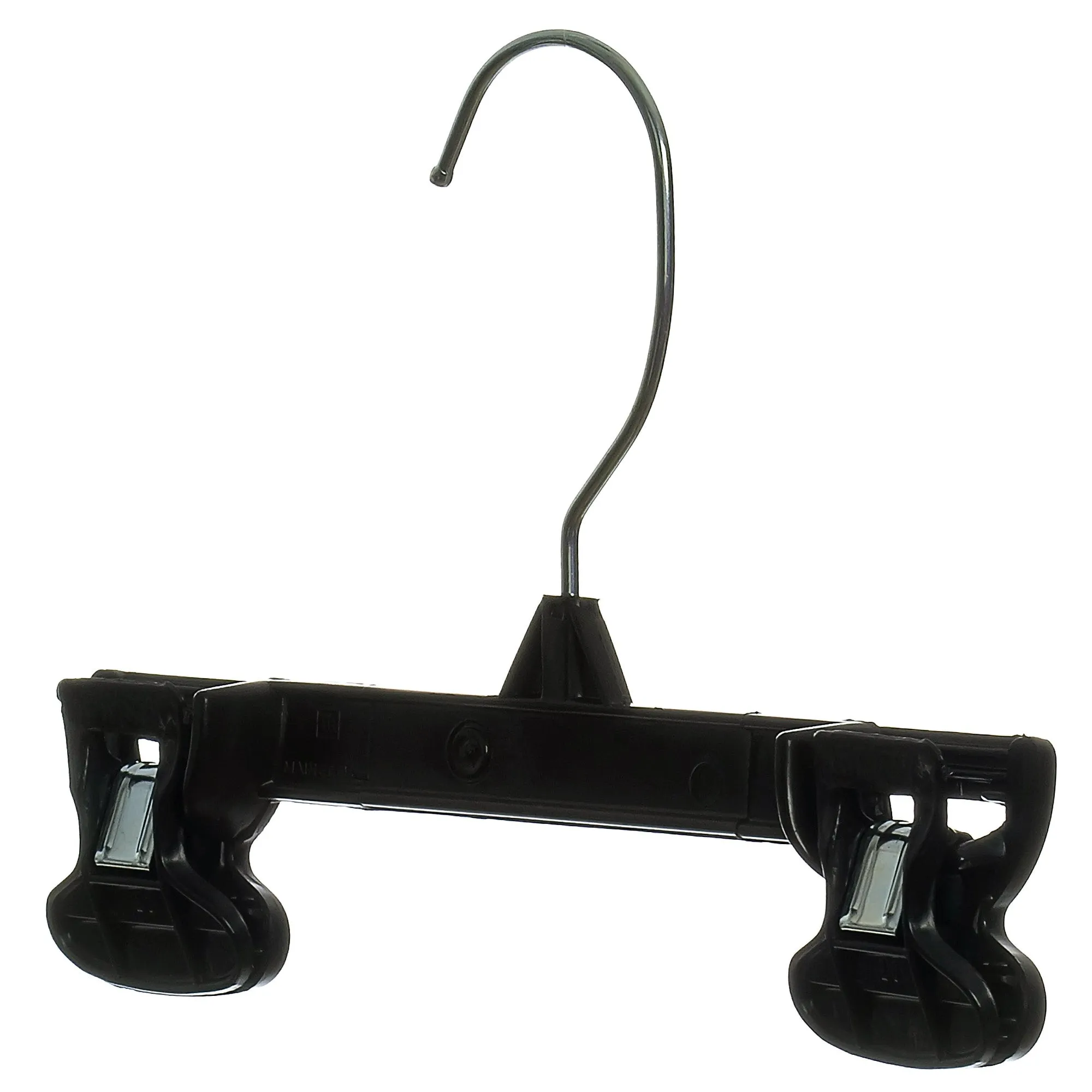 Mainetti 6008, 8" Black Plastic, Pant Skirt Slack Bottom Hangers, with turnable metal hook, sturdy plastic non-slip clips