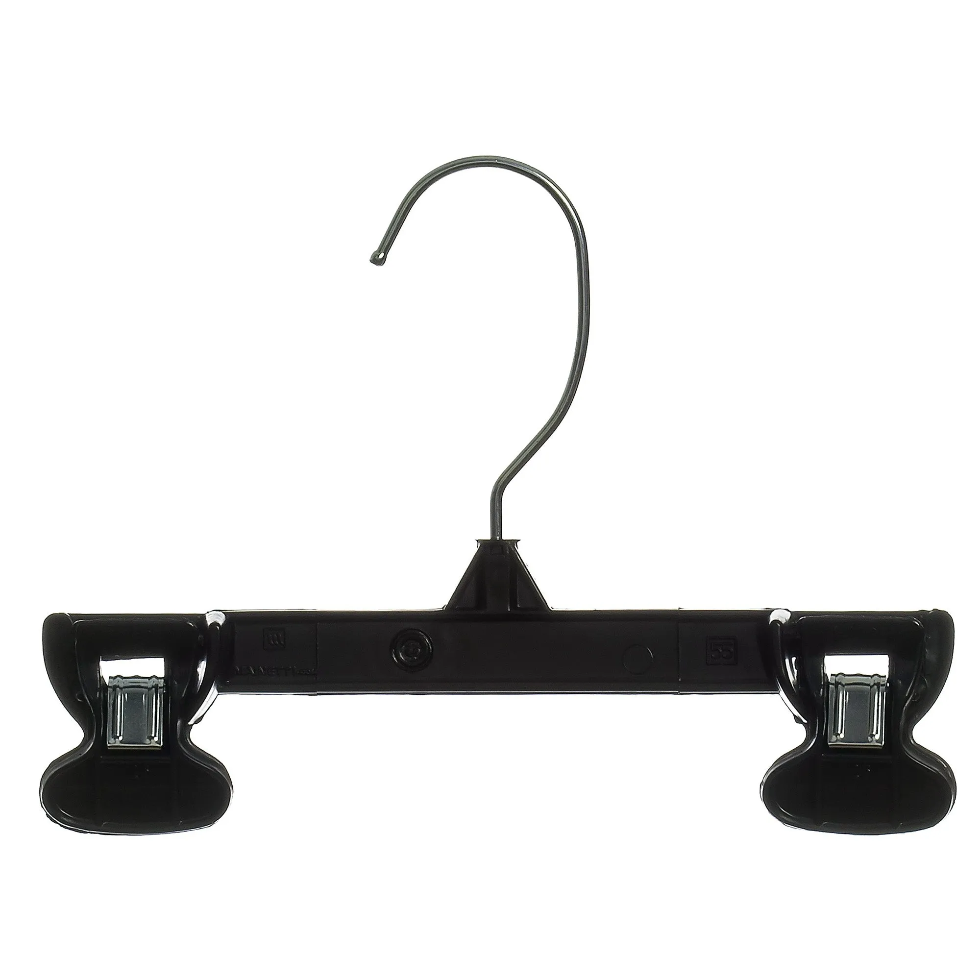 Mainetti 6008, 8" Black Plastic, Pant Skirt Slack Bottom Hangers, with turnable metal hook, sturdy plastic non-slip clips