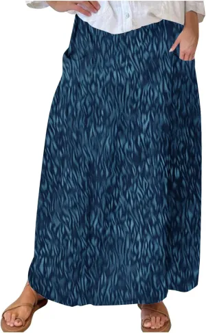 Maxi Skirts for Womens High Waist Boho Casual Elastic Skirt Beach Vacation Summer Trendy Long Skirts with Pockets