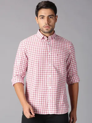 MEN'S RED WHITE CHECK SLIM FIT SHIRT