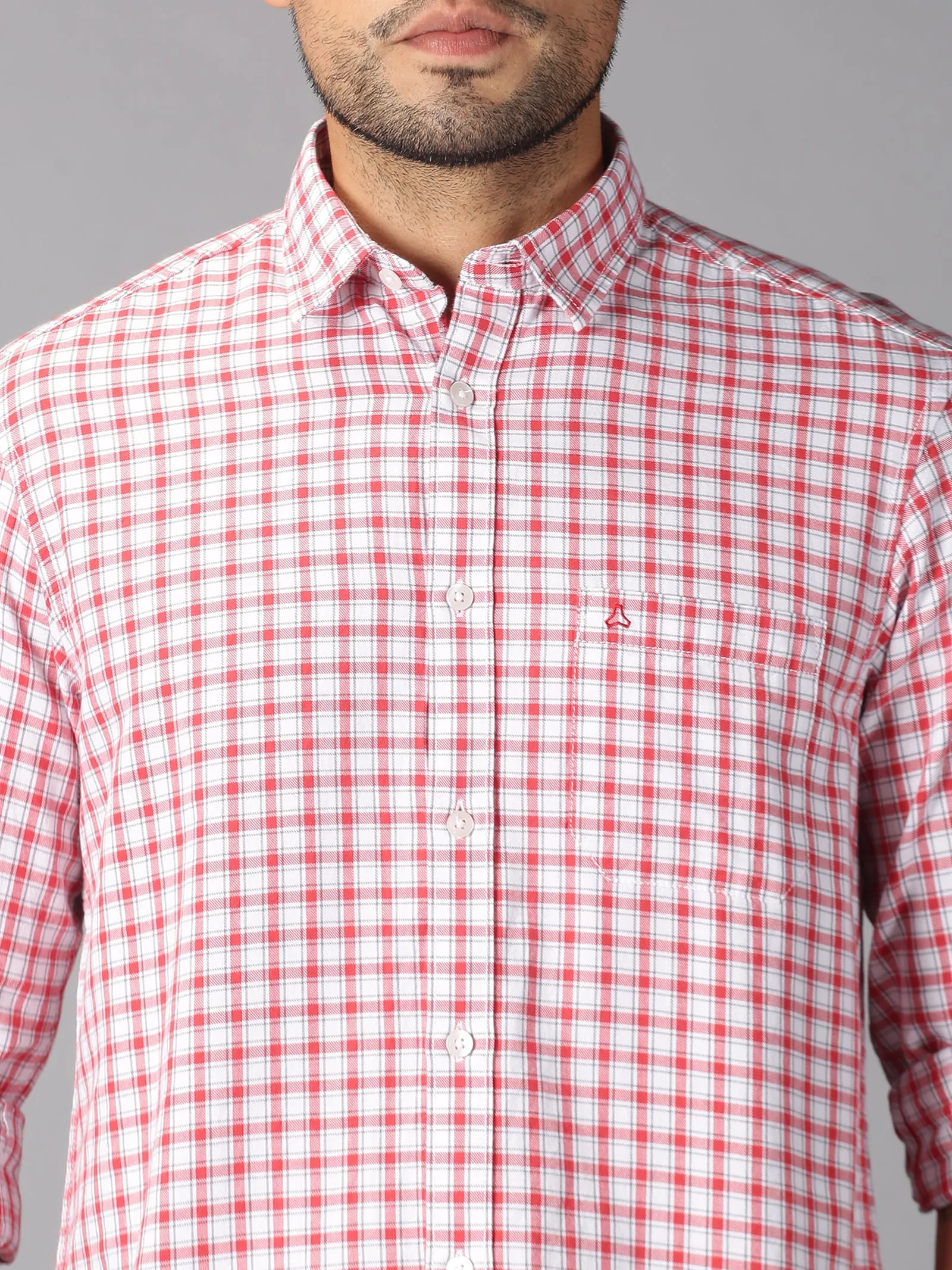 MEN'S RED WHITE CHECK SLIM FIT SHIRT