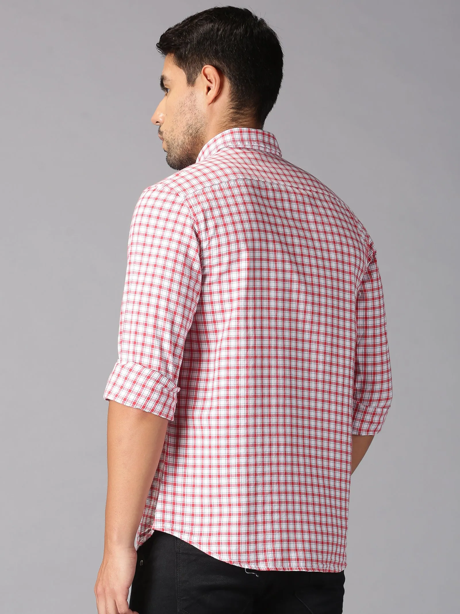 MEN'S RED WHITE CHECK SLIM FIT SHIRT