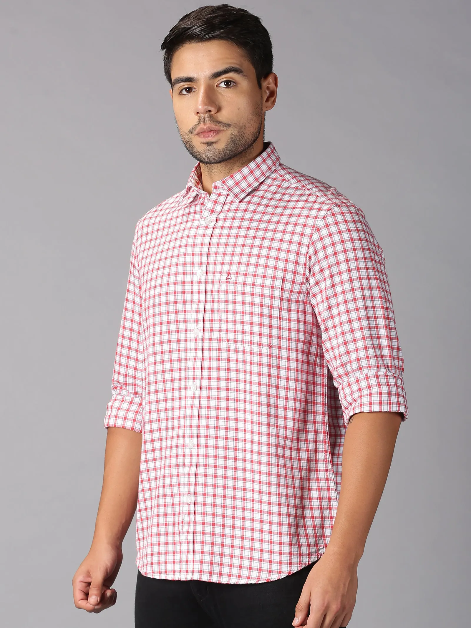 MEN'S RED WHITE CHECK SLIM FIT SHIRT