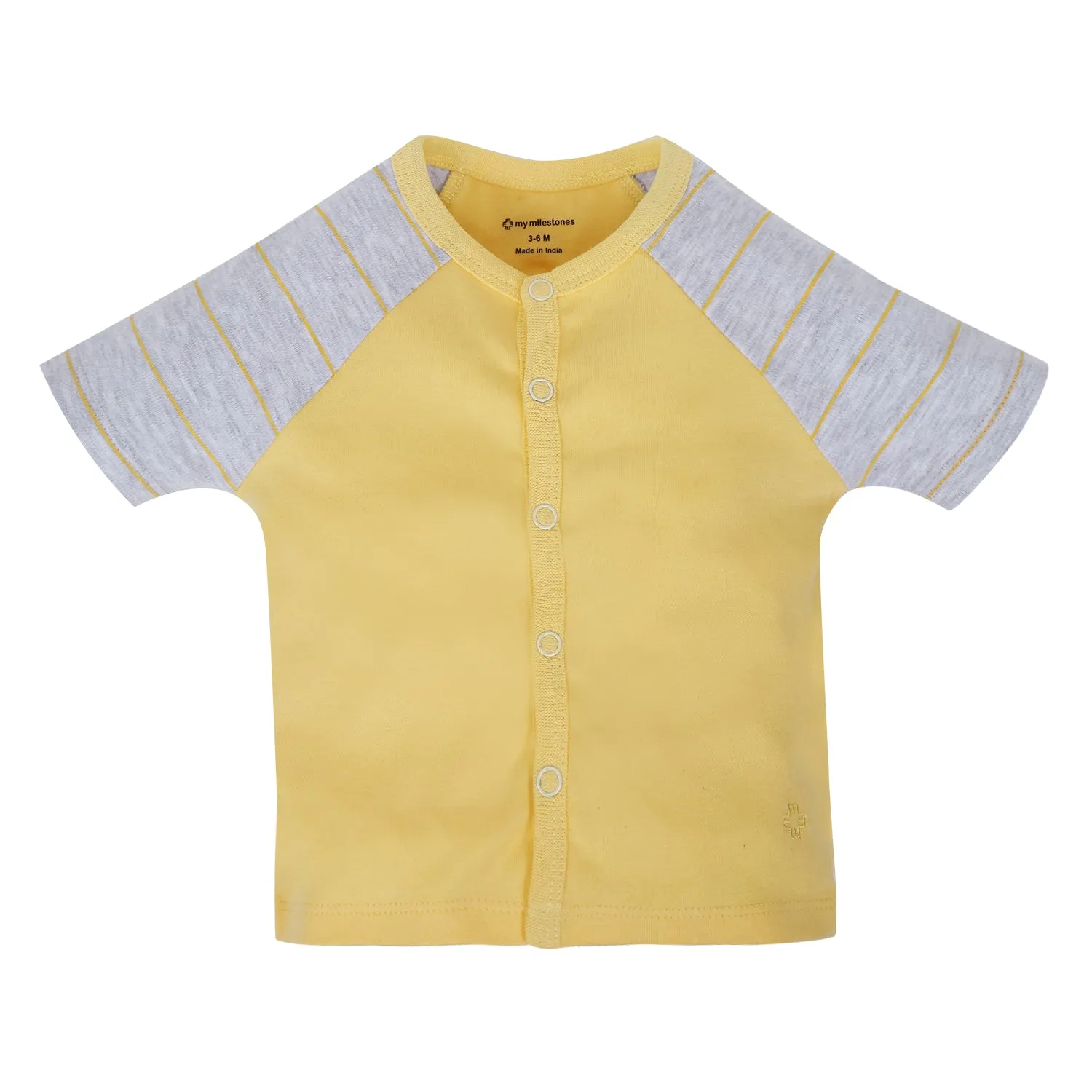 My Milestones T-shirt Half Sleeves Boys Yellow Grey/ Grey Navy Blue-2Pc Pack
