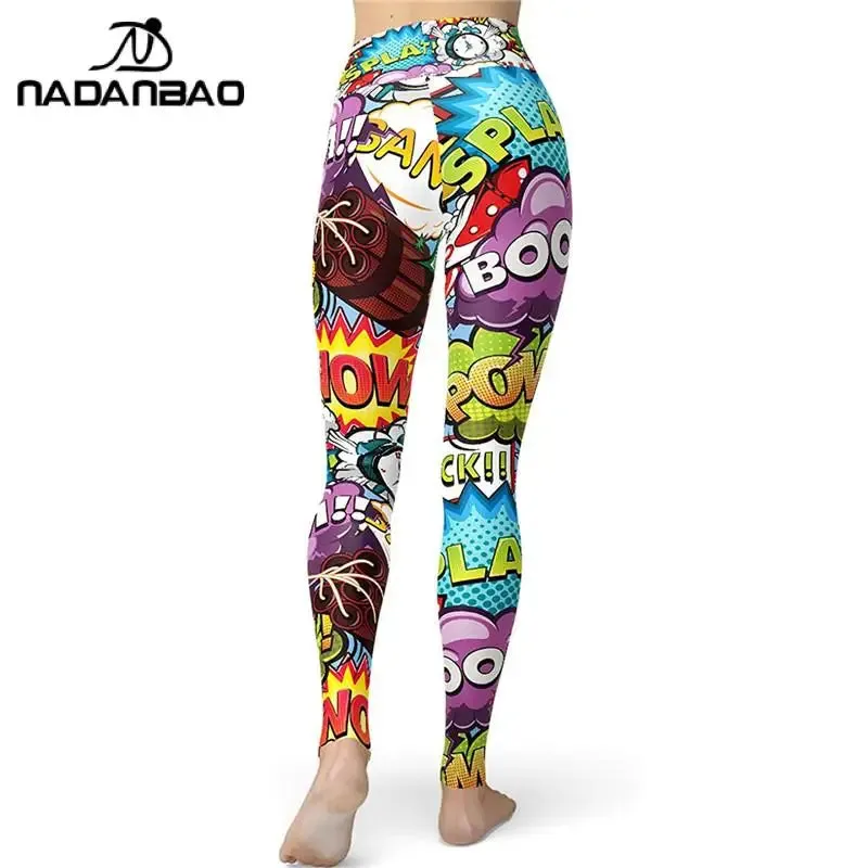 NADANBAO Women Comic Leggings Cartoon Printed Leggins High Stretch Girls Legging Punk Rock Leggin Pants Evening Clubwear New