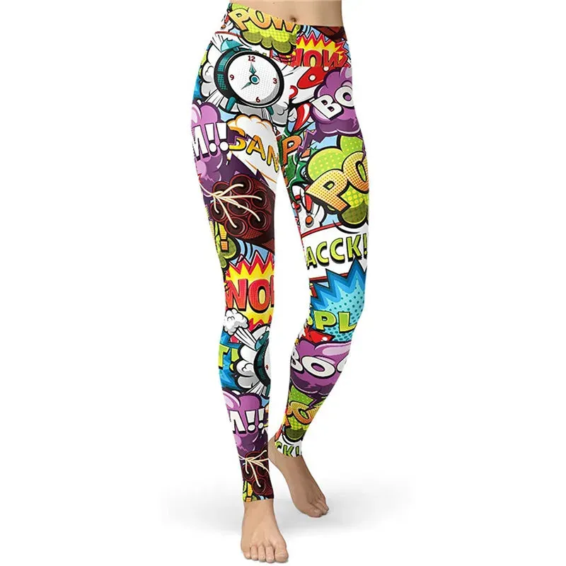 NADANBAO Women Comic Leggings Cartoon Printed Leggins High Stretch Girls Legging Punk Rock Leggin Pants Evening Clubwear New