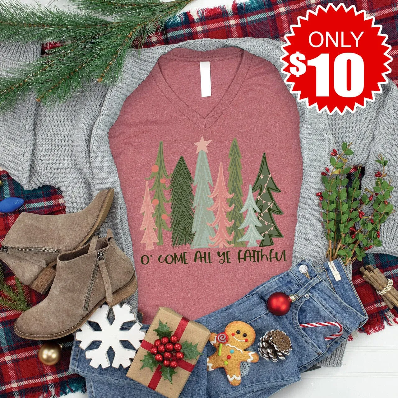 Oh Come All Ye Faithful V-Neck tee - 10