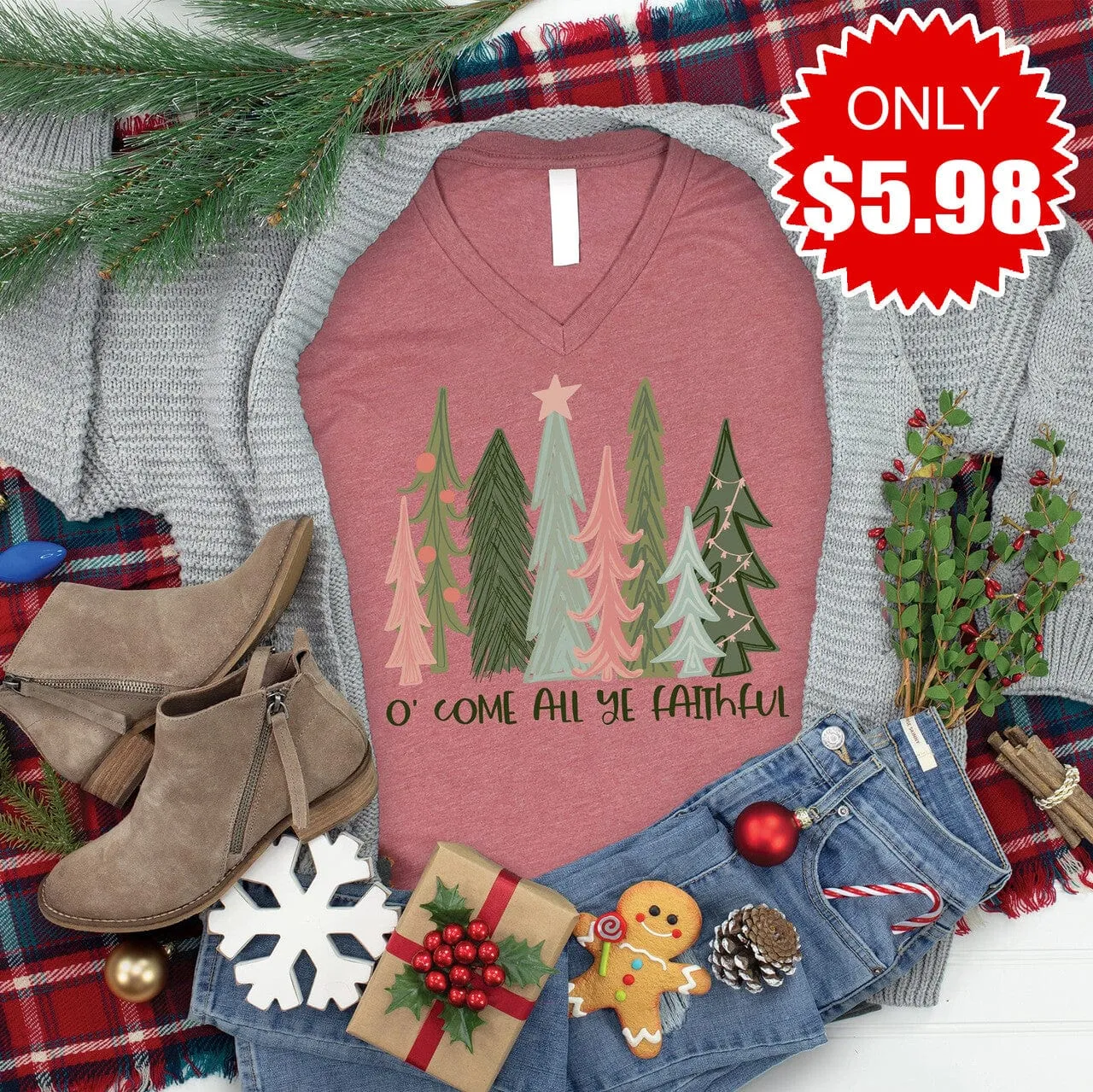 Oh Come All Ye Faithful V-Neck tee - 5.98