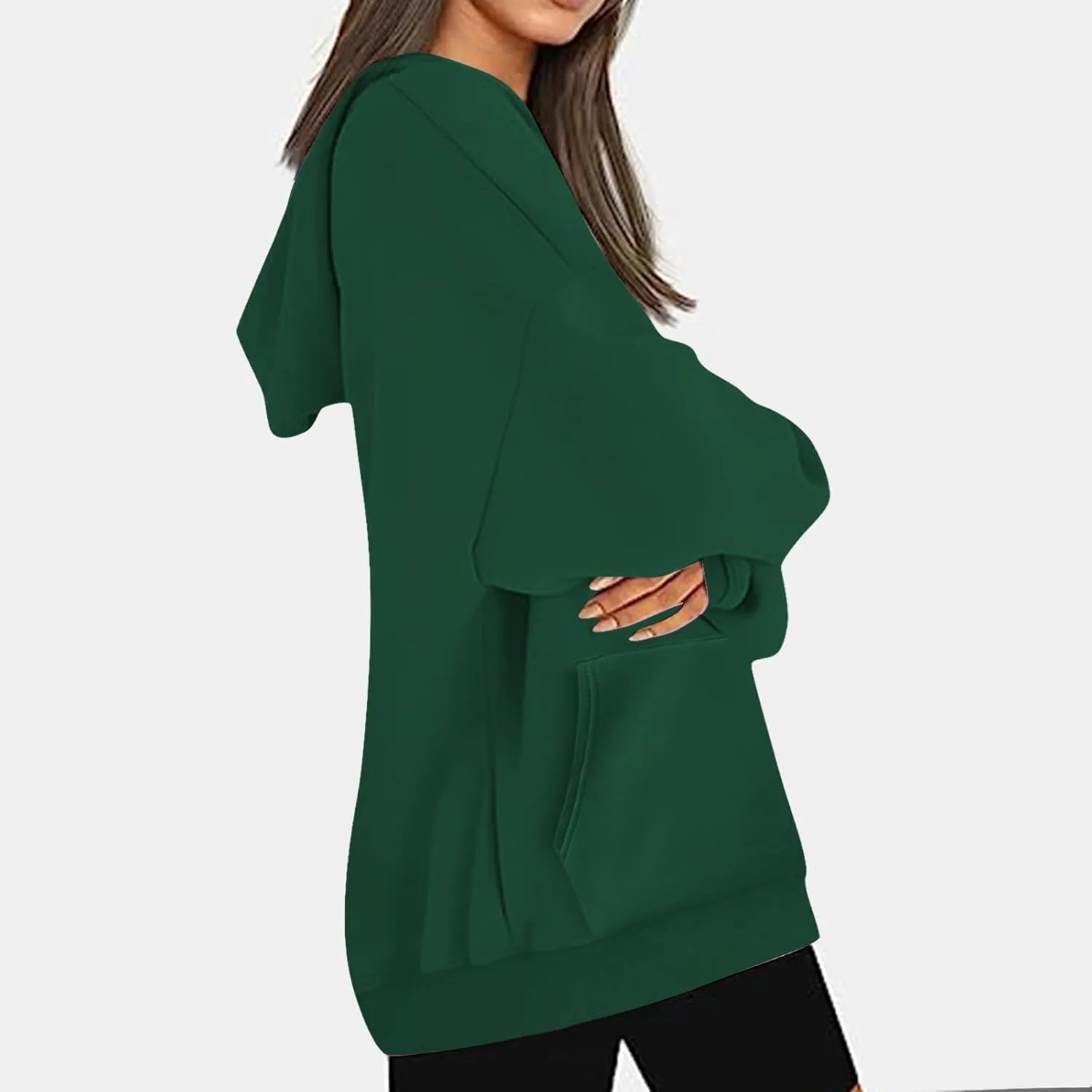 Oversized Drop Shoulder Hooded Sweatshirt for Women Long Sleeve Solid Drawstring Sweatshirt Streetwear Pullover Top