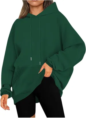 Oversized Drop Shoulder Hooded Sweatshirt for Women Long Sleeve Solid Drawstring Sweatshirt Streetwear Pullover Top