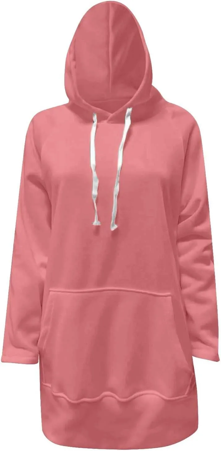 Oversized Hoodie Dress for Womens Hoodies Plus Size Casual Crewneck Long Sleeve Split Hem Pullover with Pockets