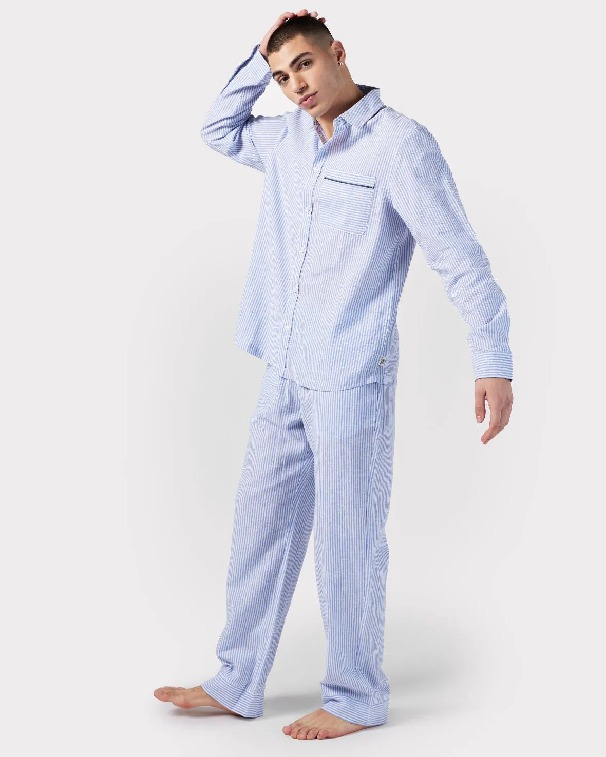 Poplin Stripe Pyjama Bottoms - Navy & White