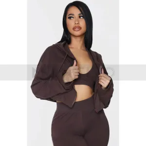 PTL Brown Crop Zip Hoodie