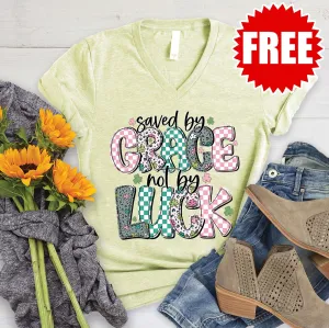 Saved By Grace V-Neck - Heather Light Green