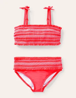 Smocked Bikini Set-Watermelon Punch Ivory Stripe