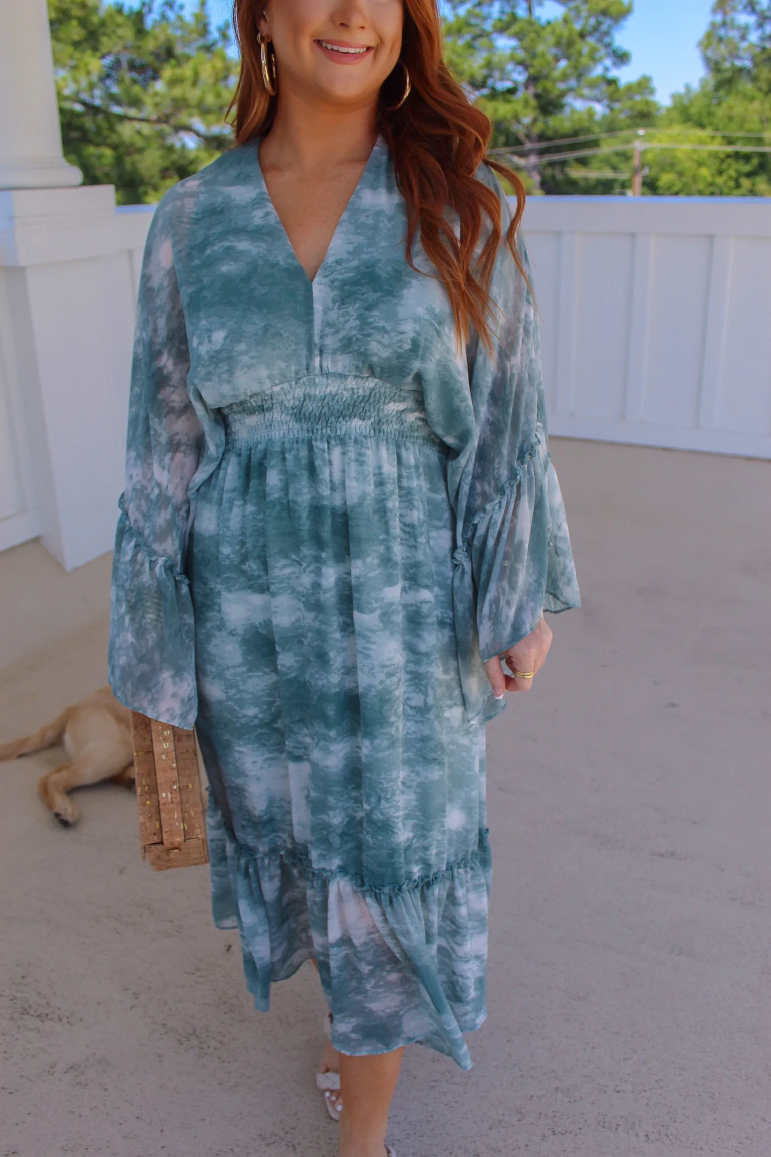 Sunny Days Ahead V Neck Maxi Dress- Dusty Blue
