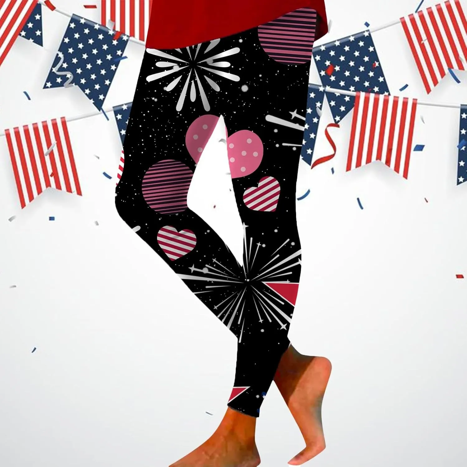Women High Waist American Flag Leggings Comfortable Skinny Yoga Gym Fitness Pants US Flag Patriotic Tights