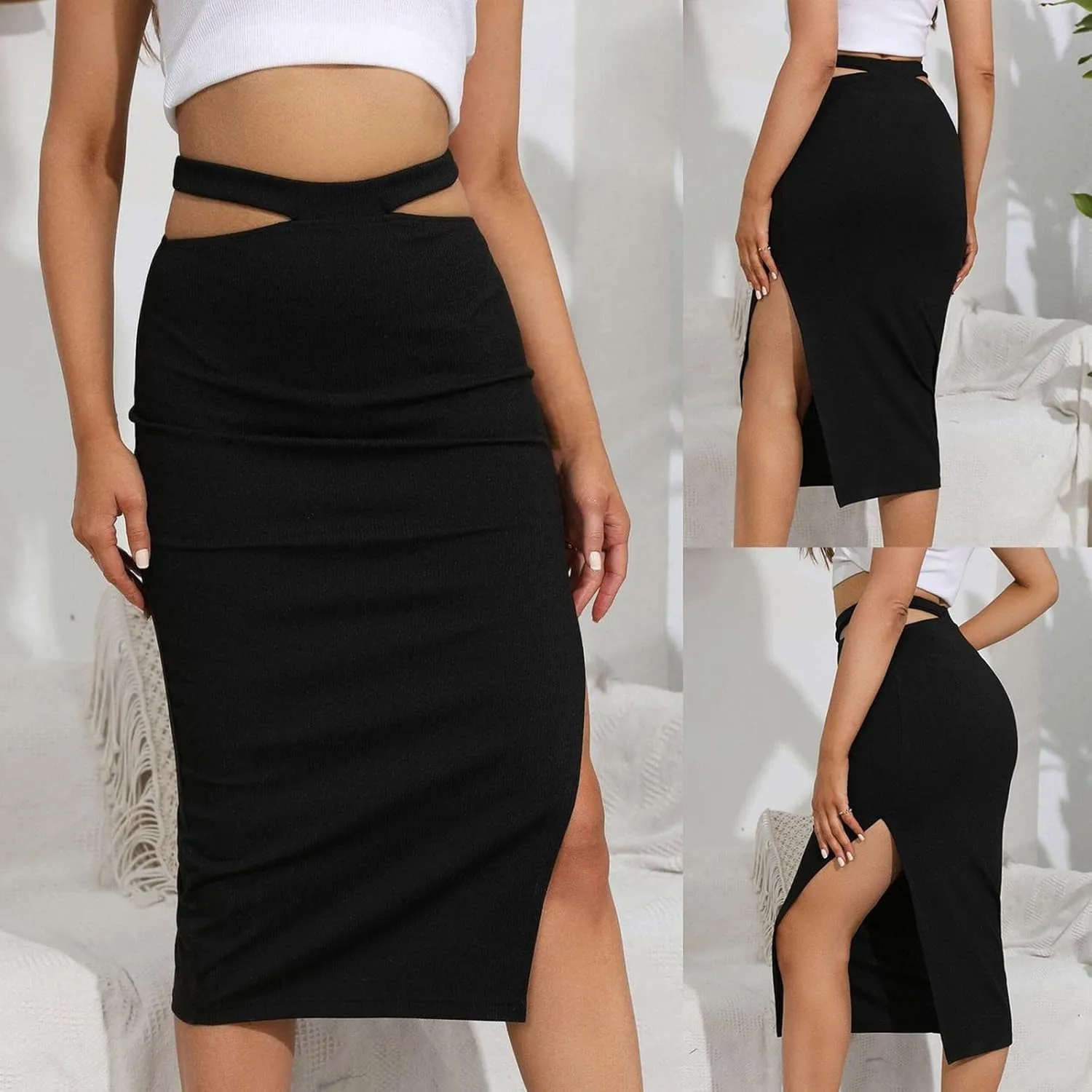 Women's Basic Pencil Skirts Women Bodycon Skirt, Solid Color Skirts Casual Fashion Skirts Pencil Midi Skirt for